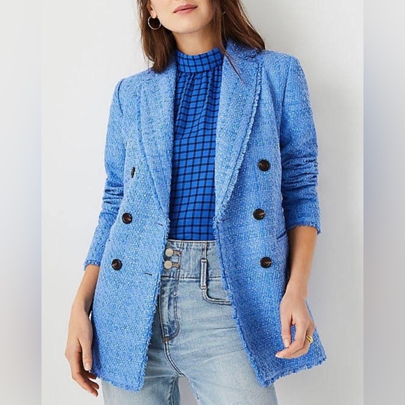 NWOT Ann Taylor Fringe Tweed Double Breasted Blazer - Picture 1 of 7